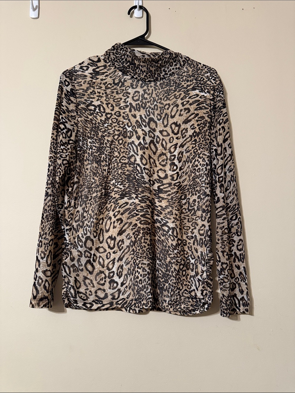 Chico’s Leopard Print Long-Sleeve Mock Neck Top - Beige/Black